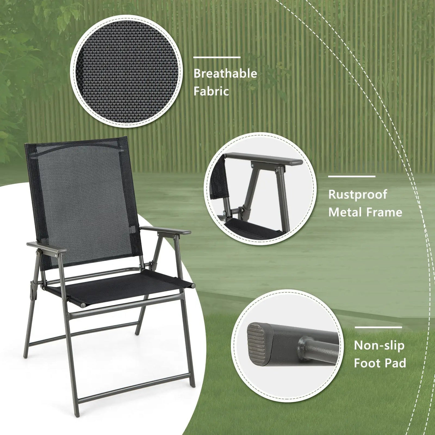 Set of 4 Patio Folding Chair Set with Rustproof Metal Frame by DirectDeals
