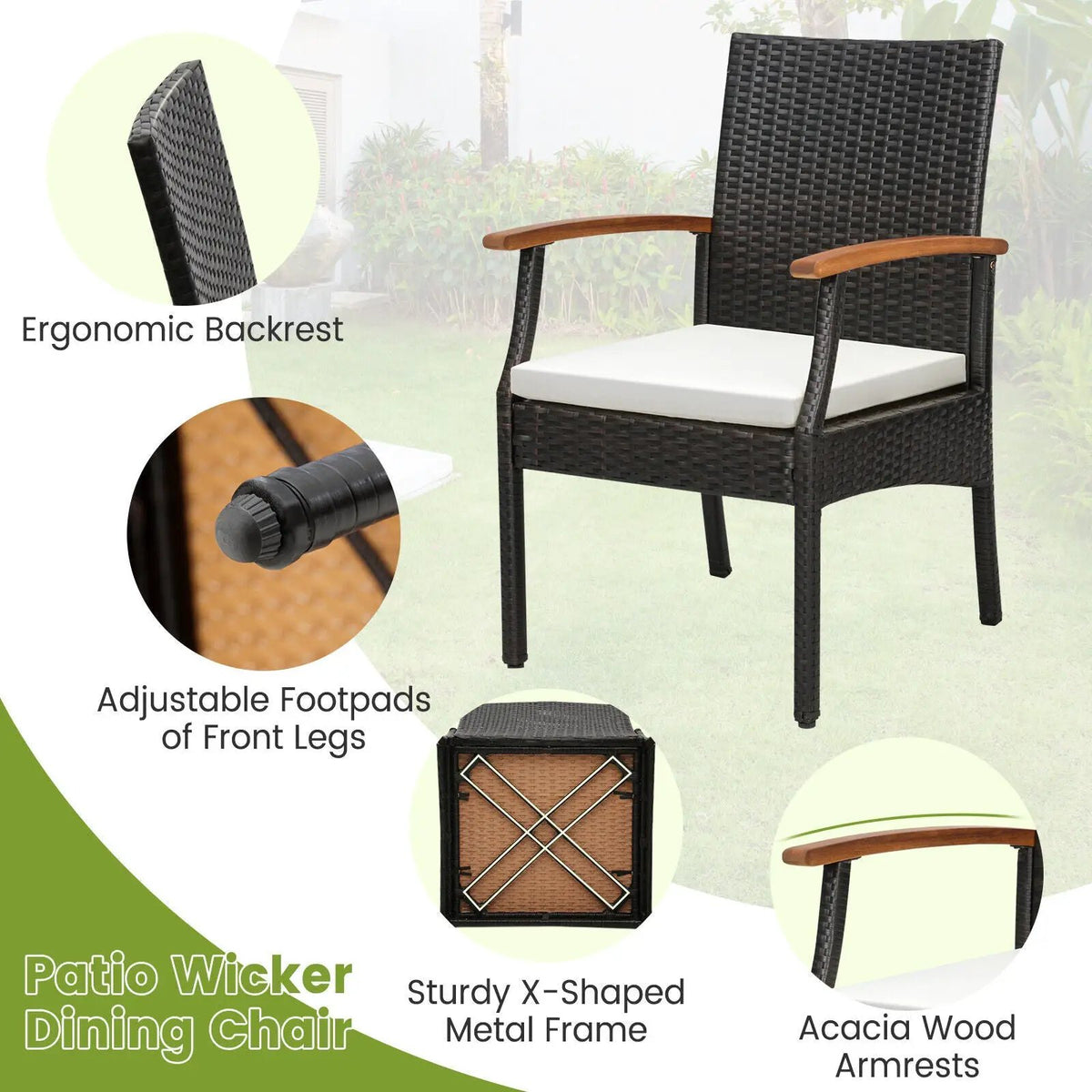 Patio Wicker Chair Set of 2/4 with Soft Zippered Cushion by DirectDeals