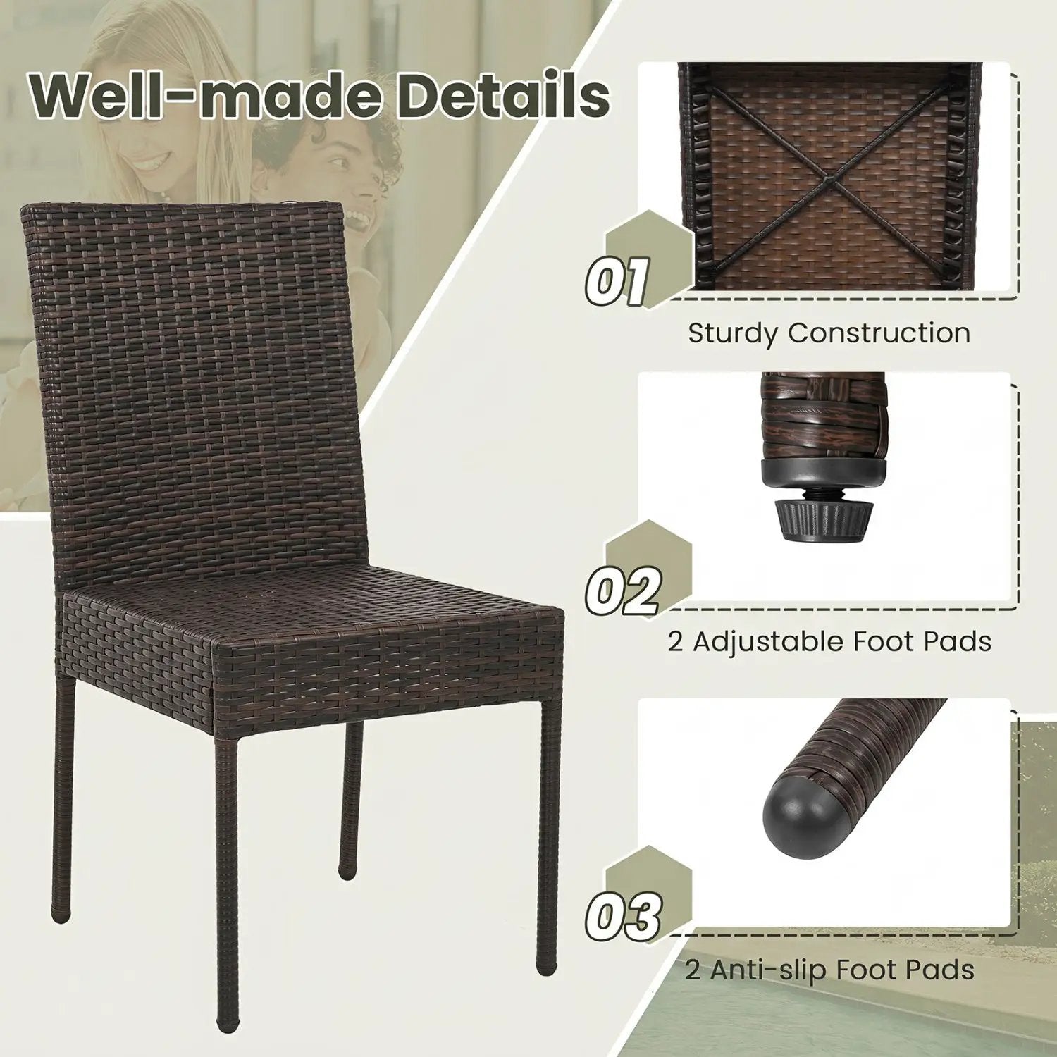 Patio Rattan Dining Chairs Set of 4 with Cushions by DirectDeals