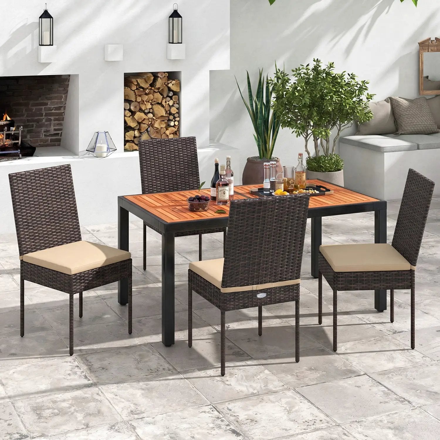 Patio Rattan Dining Chairs Set of 4 with Cushions by DirectDeals