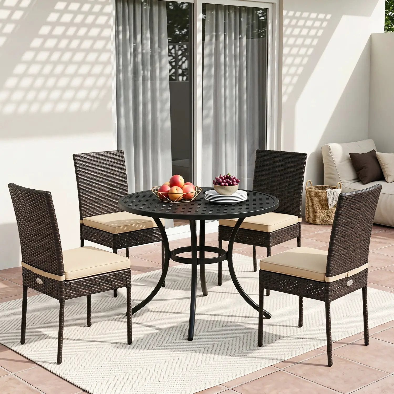 Patio Rattan Dining Chairs Set of 4 with Cushions by DirectDeals