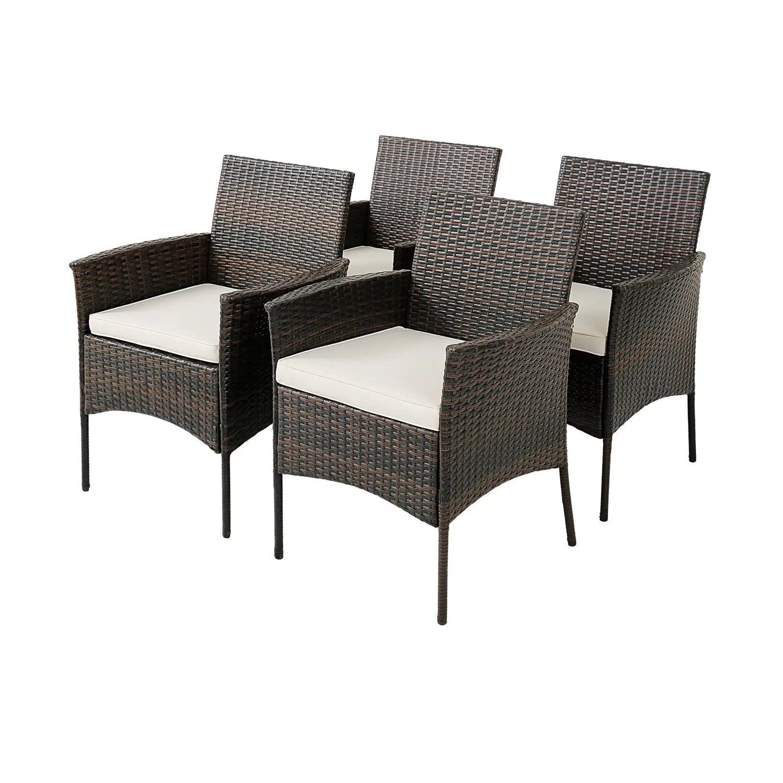 Set of 4 Patio PE Wicker Dining Chairs with Seat Cushions and Armrests-Set of 4 by DirectDeals