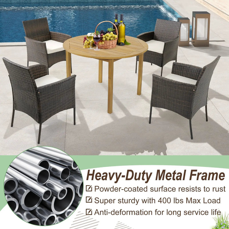Set of 4 Patio PE Wicker Dining Chairs with Seat Cushions and Armrests-Set of 4 by DirectDeals