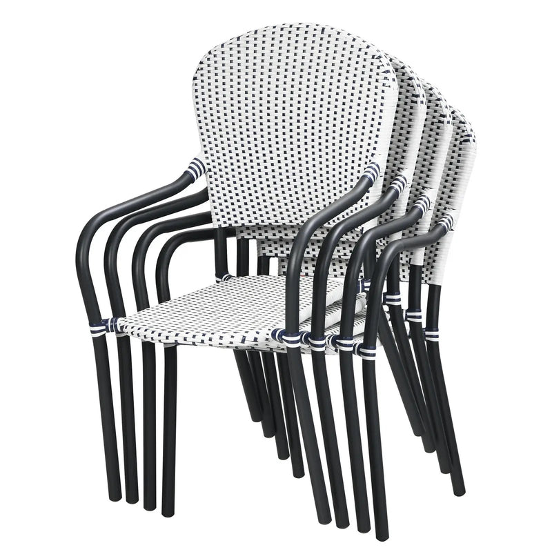Set of 4 Patio Rattan Stackable Dining Chair with Armrest for Garden-White by DirectDeals