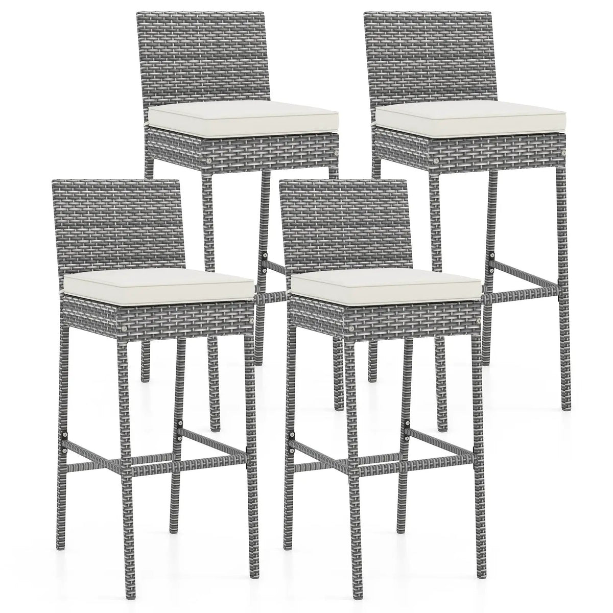 Set of 2/4 Patio Wicker Barstools with Soft Seat Cushion and Cozy Footrest by DirectDeals