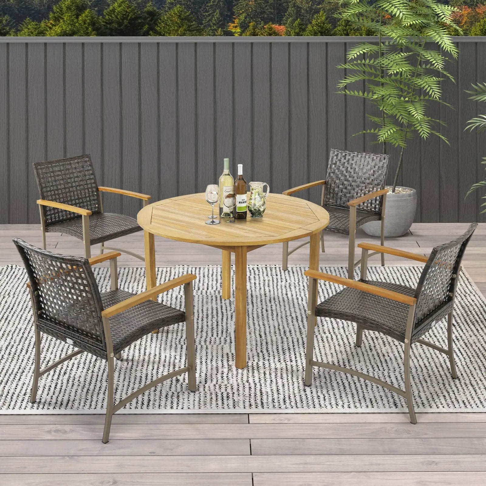 Set of 4 Patio Rattan Dining Chairs with Acacia Wood Armrests-Set of 4 by DirectDeals