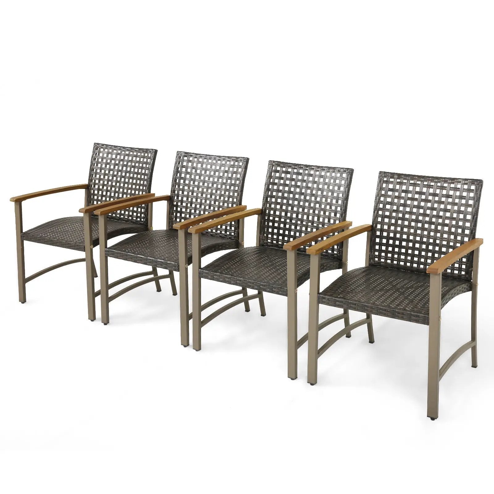 Set of 4 Patio Rattan Dining Chairs with Acacia Wood Armrests-Set of 4 by DirectDeals