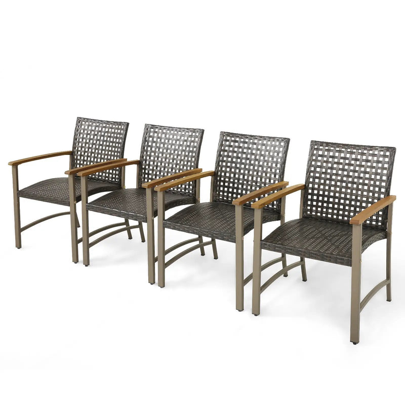 Set of 4 Patio Rattan Dining Chairs with Acacia Wood Armrests-Set of 4 by DirectDeals