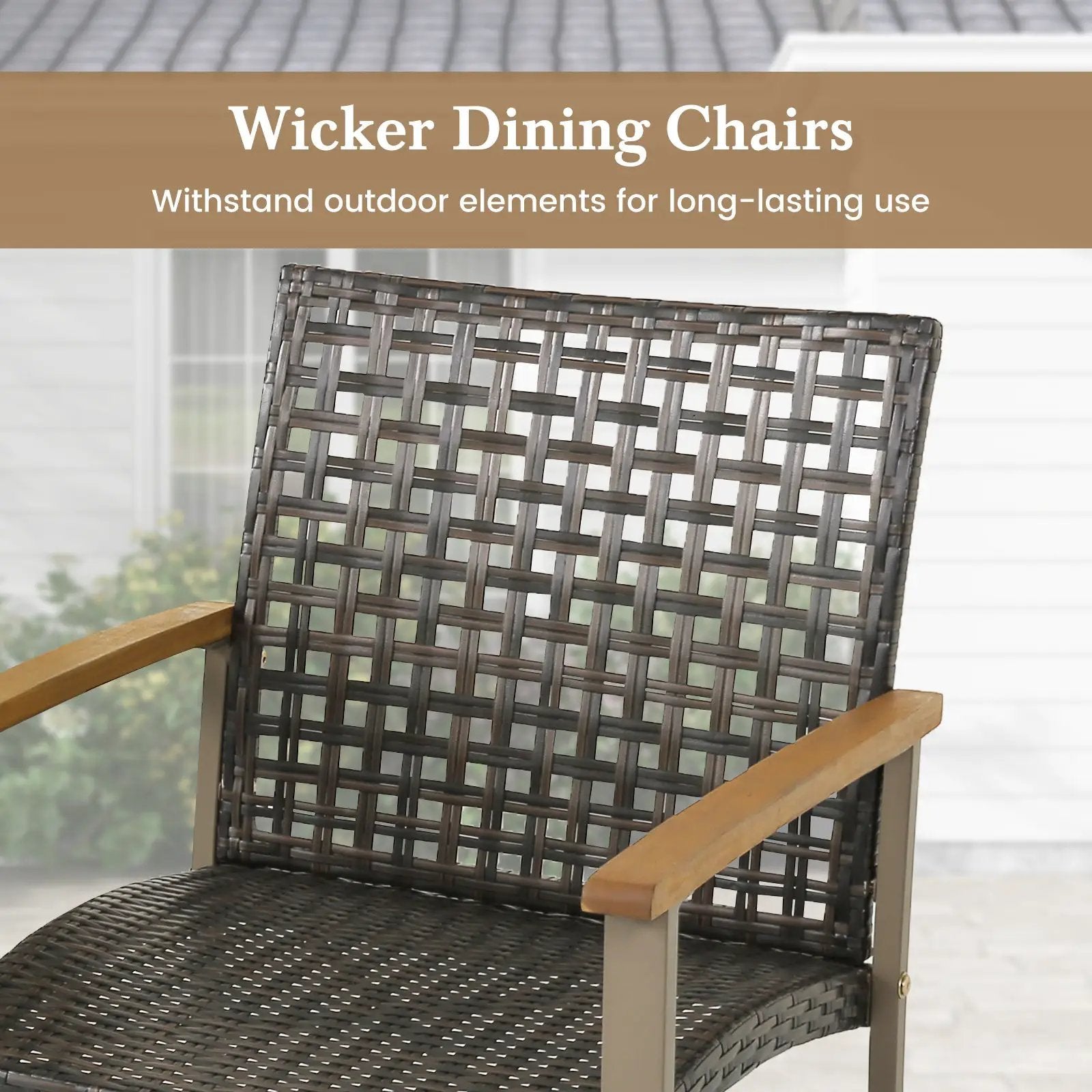 Set of 4 Patio Rattan Dining Chairs with Acacia Wood Armrests-Set of 4 by DirectDeals