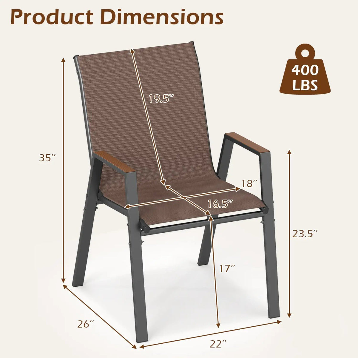 Stackable Patio Dining Chairs Set of 4 with High Backs by DirectDeals
