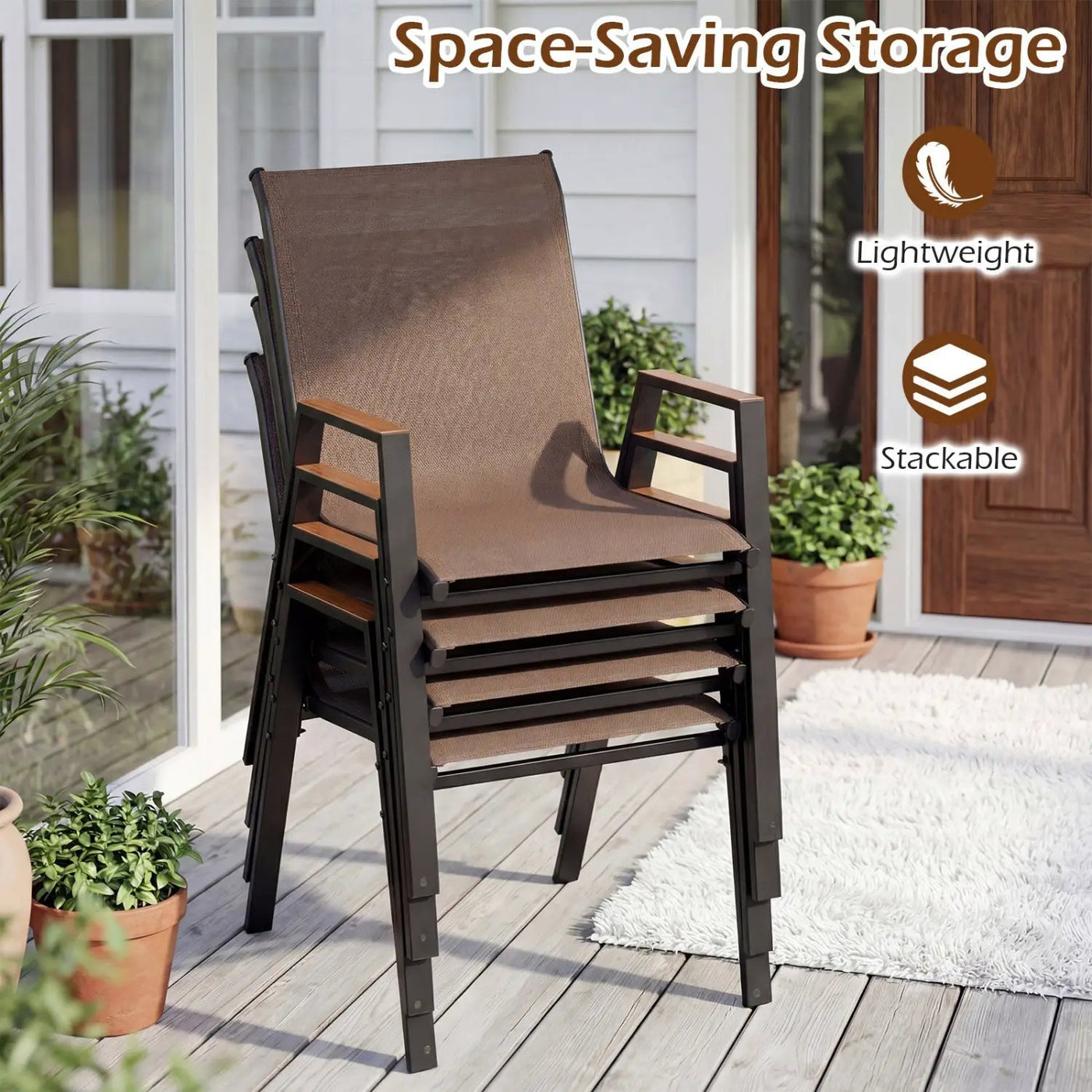 Stackable Patio Dining Chairs Set of 4 with High Backs by DirectDeals