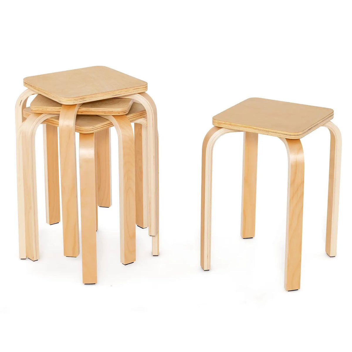 Stackable Stools Set of 4 with Square Top and Rounded Corners-Natural by DirectDeals