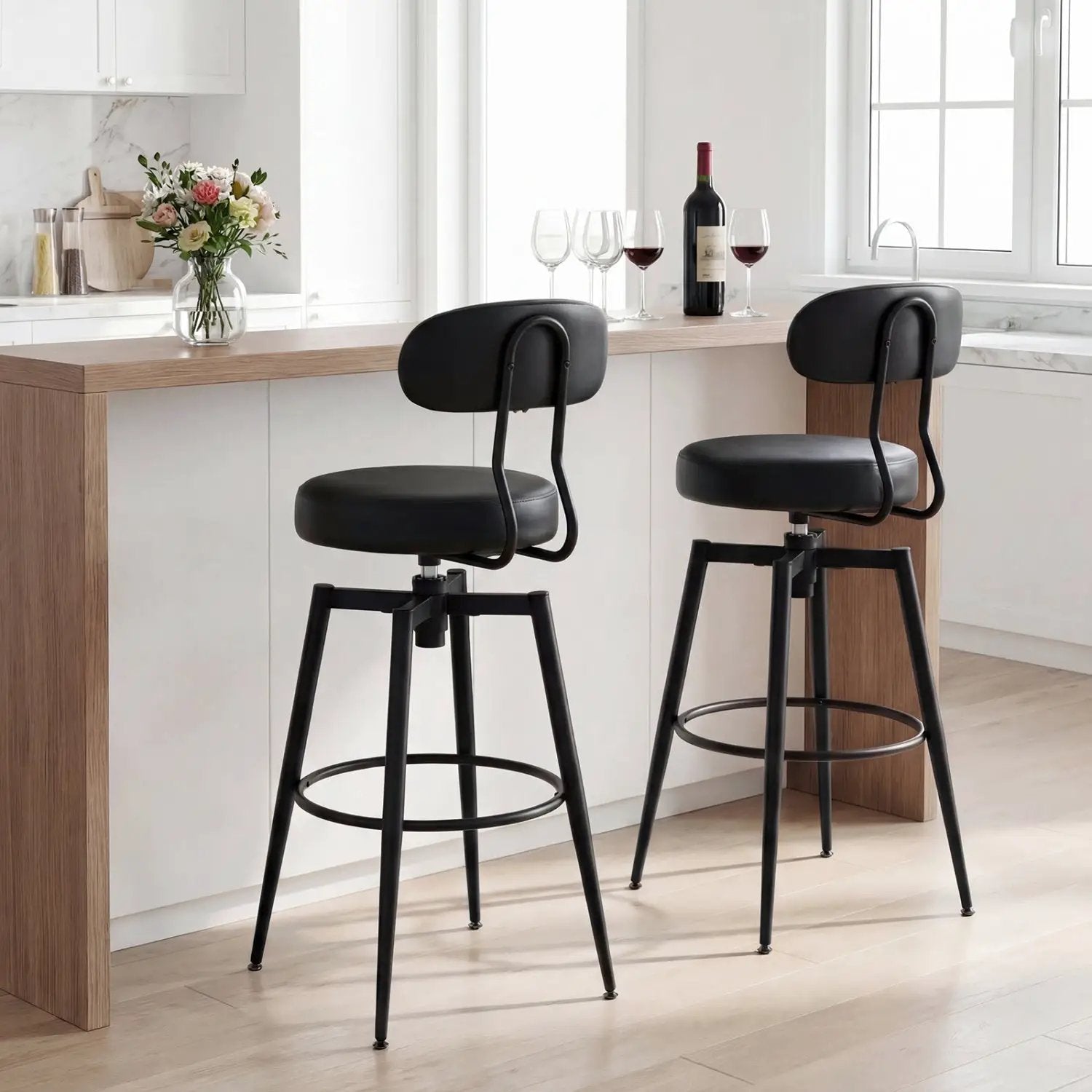 Set of 4 Swivel Barstools Faux Leather with Upholstered Seat and Back by DirectDeals
