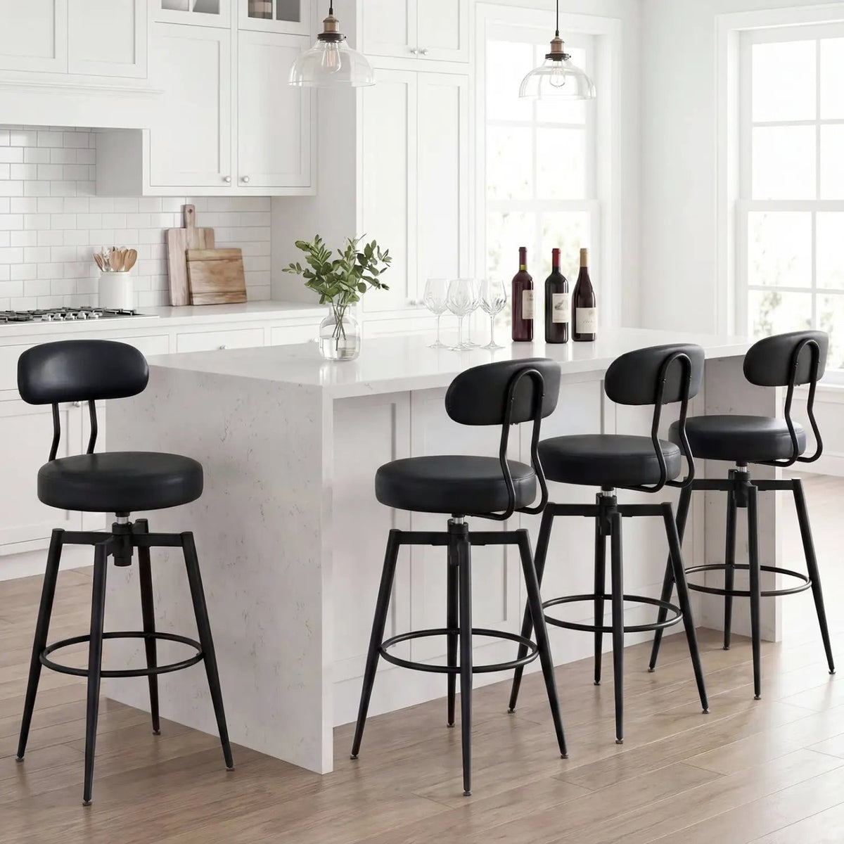 Set of 4 Swivel Barstools Faux Leather with Upholstered Seat and Back by DirectDeals
