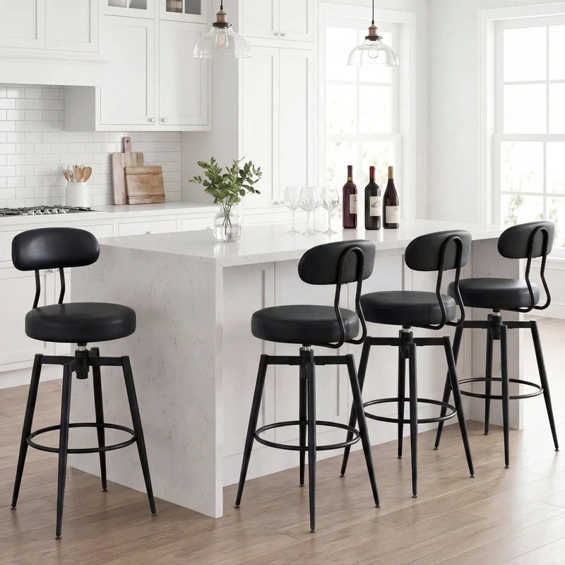 Set of 4 Swivel Barstools Faux Leather with Upholstered Seat and Back by DirectDeals