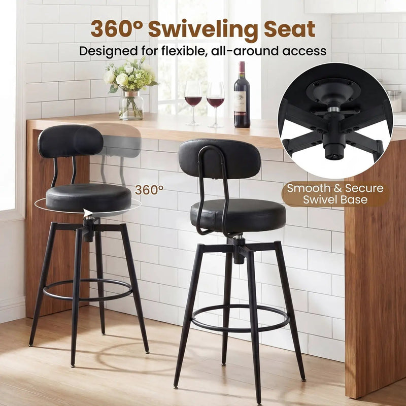 Set of 4 Swivel Barstools Faux Leather with Upholstered Seat and Back by DirectDeals