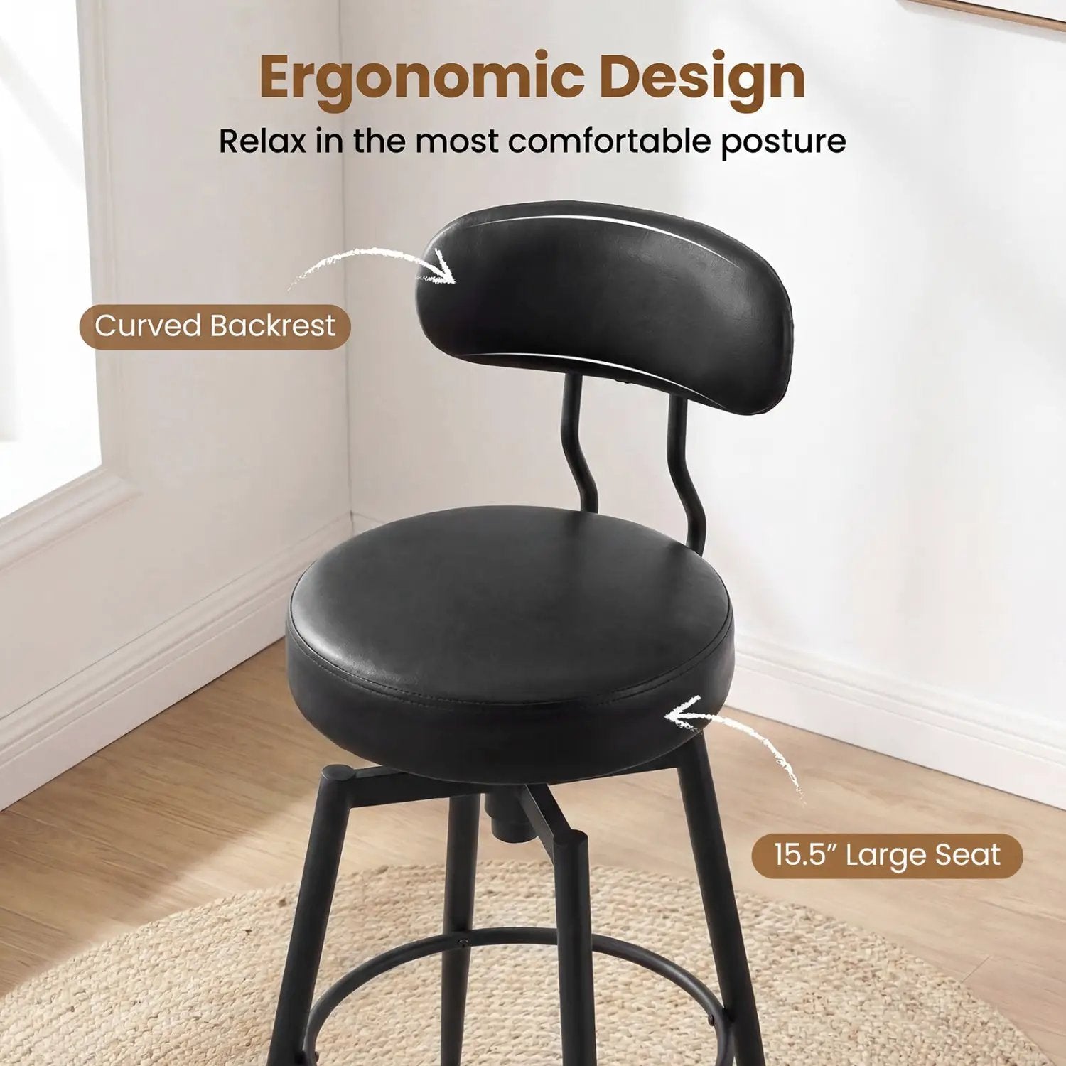 Set of 4 Swivel Barstools Faux Leather with Upholstered Seat and Back by DirectDeals