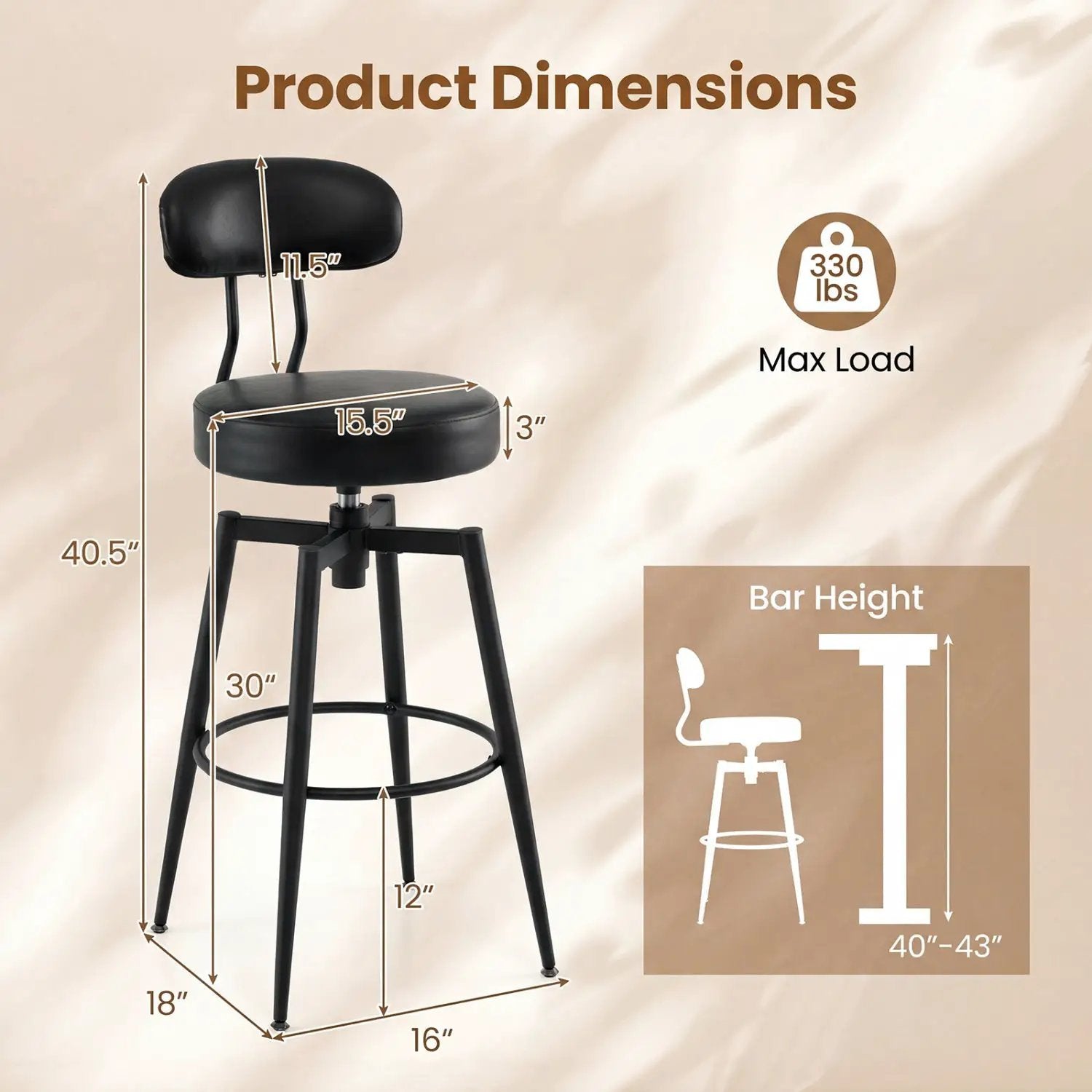 Set of 4 Swivel Barstools Faux Leather with Upholstered Seat and Back by DirectDeals