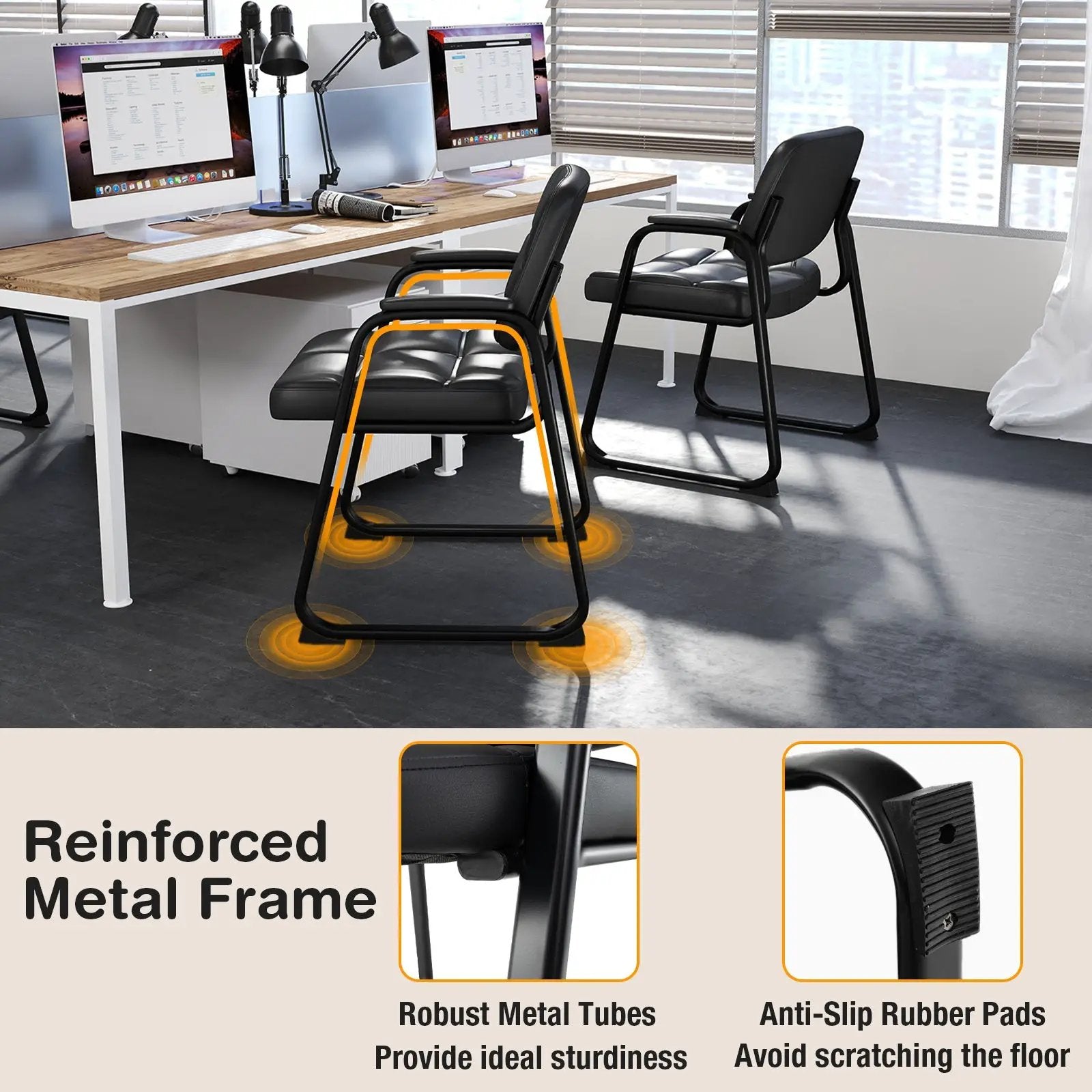 Set of 4 Upholstered Waiting Room Chair with Armrest and Ergonomic Backrest-Black by DirectDeals