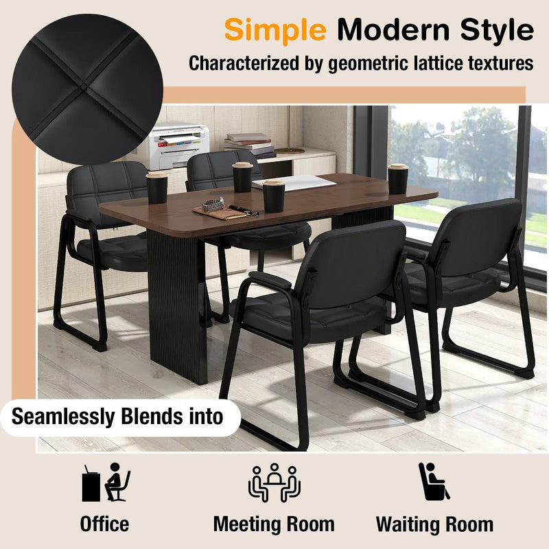 Set of 4 Upholstered Waiting Room Chair with Armrest and Ergonomic Backrest-Black by DirectDeals
