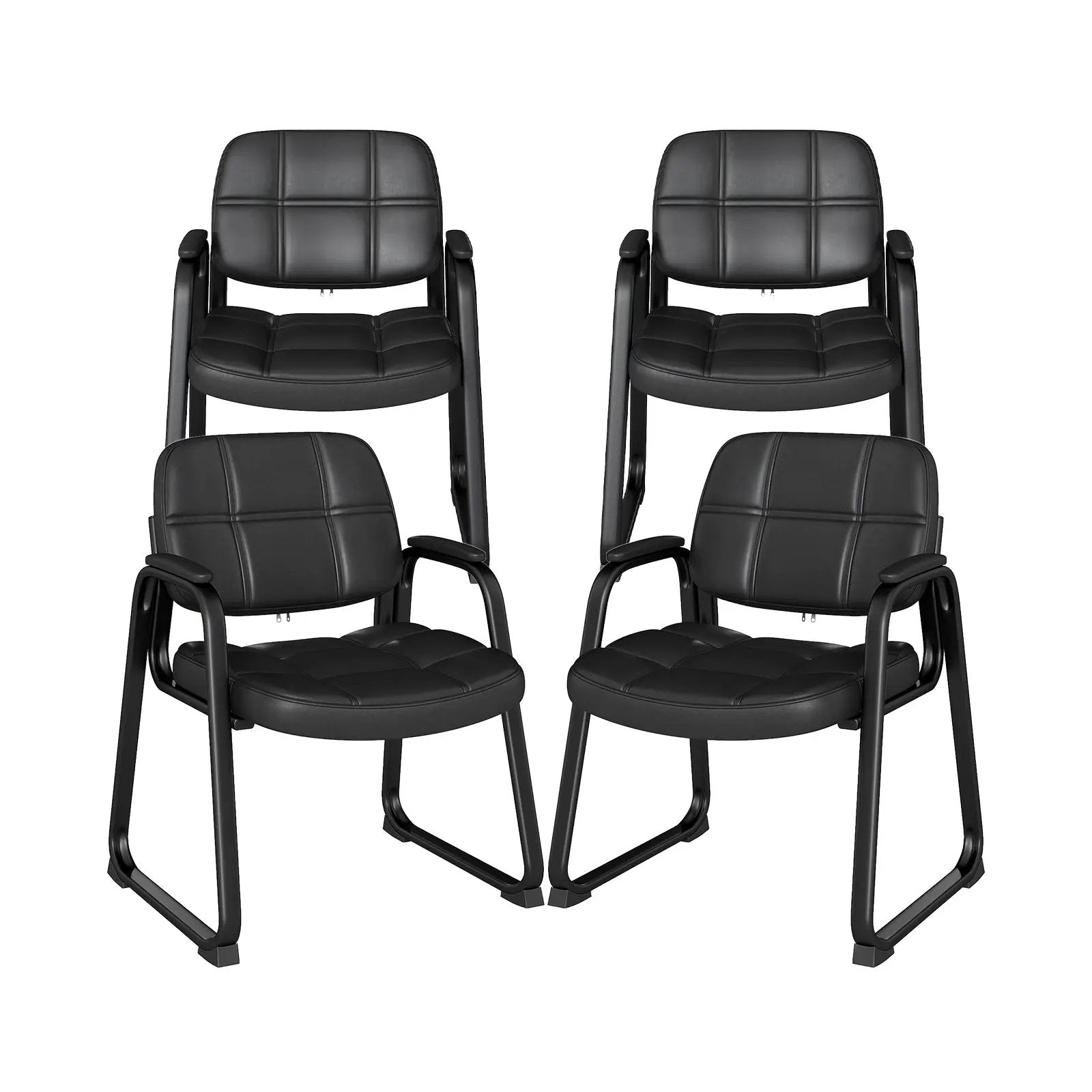 Set of 4 Upholstered Waiting Room Chair with Armrest and Ergonomic Backrest-Black by DirectDeals