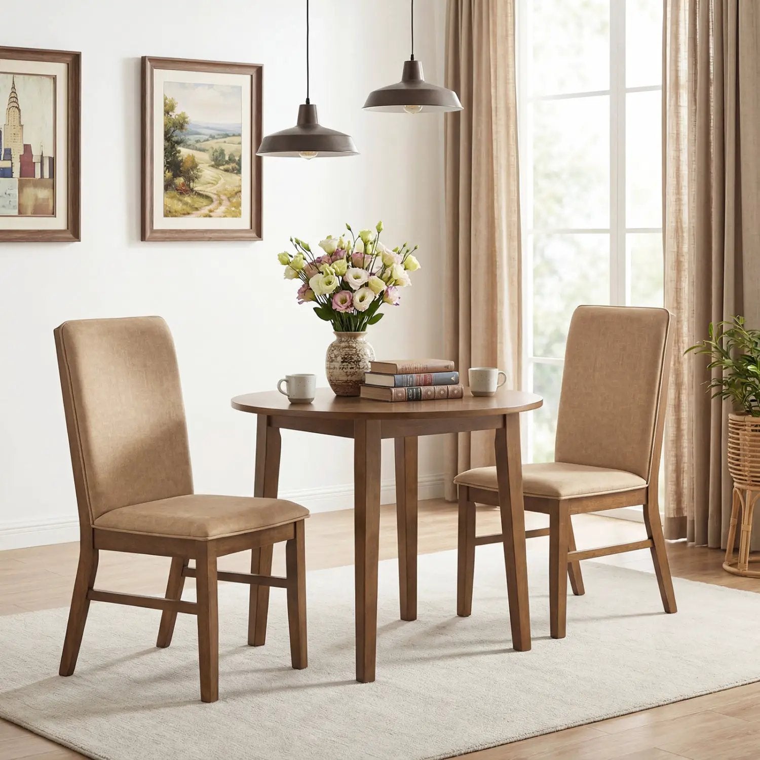 Set of 4 Upholstered Dining Chairs with Solid Rubber Wood Legs by DirectDeals
