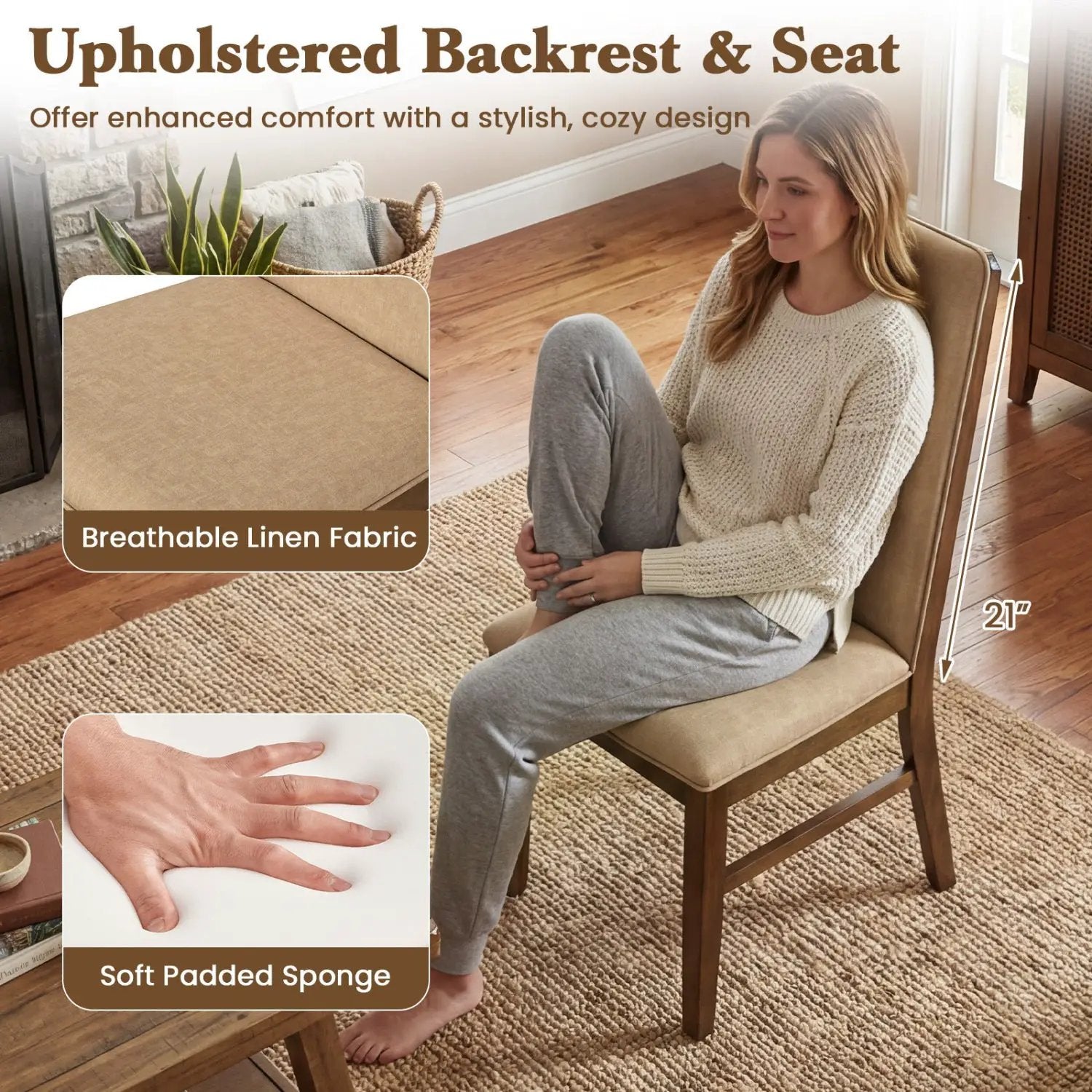 Set of 4 Upholstered Dining Chairs with Solid Rubber Wood Legs by DirectDeals