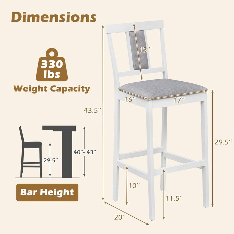Set of 4 Upholstered Barstool 29.5 Inch Bar Height with Solid Rubber Wood Frame by DirectDeals
