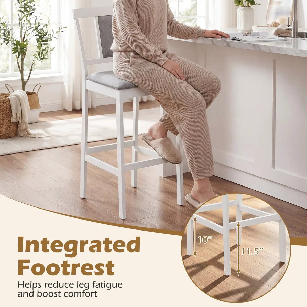 Set of 4 Upholstered Barstool 29.5 Inch Bar Height with Solid Rubber Wood Frame by DirectDeals