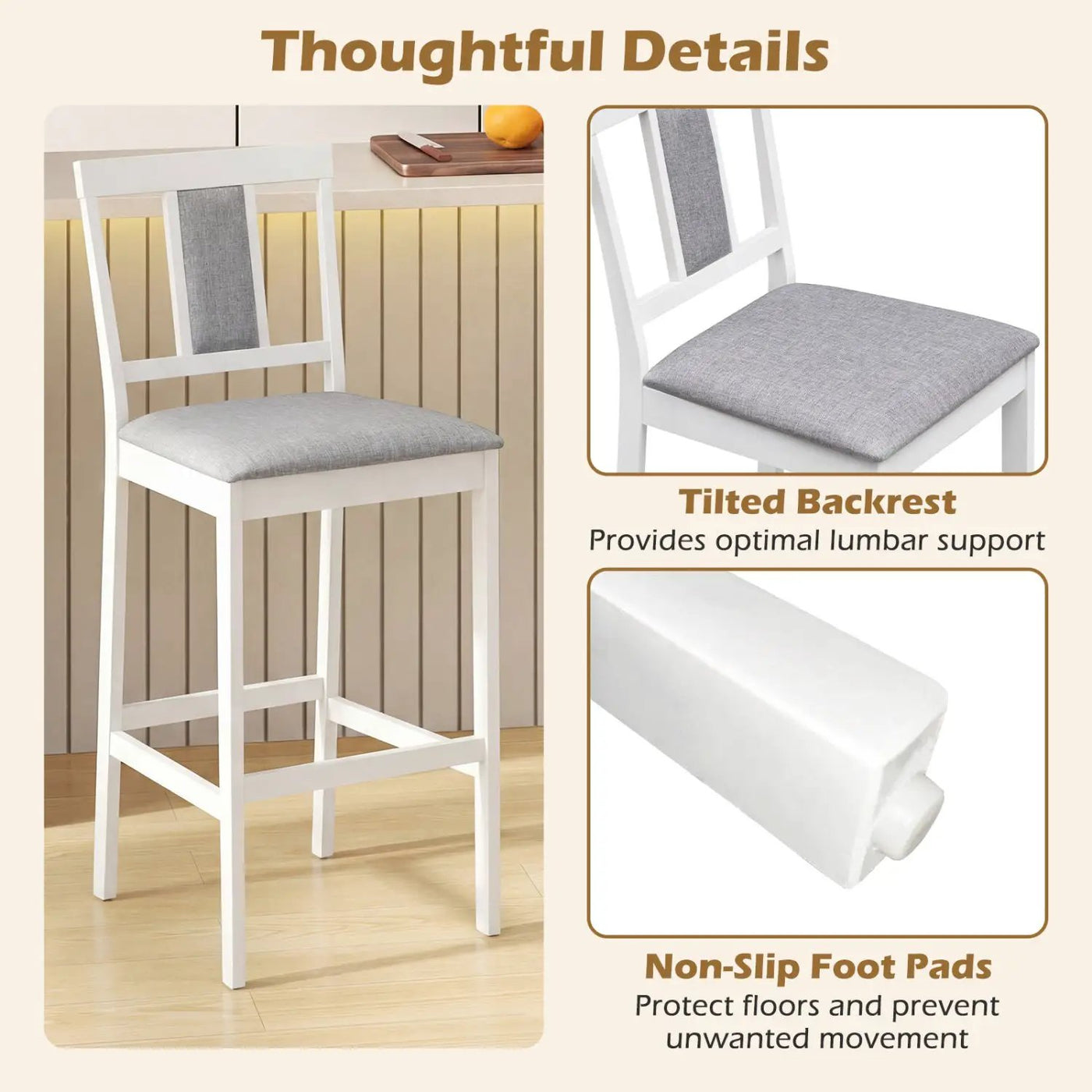 Set of 4 Upholstered Barstool 29.5 Inch Bar Height with Solid Rubber Wood Frame by DirectDeals