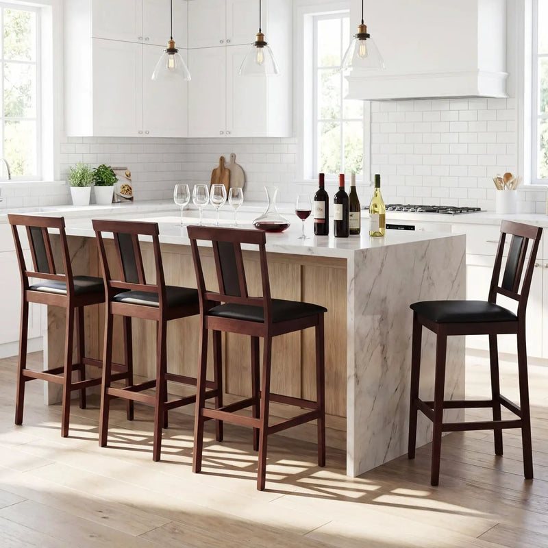 Set of 4 Upholstered Barstool 29.5 Inch Bar Height with Solid Rubber Wood Frame by DirectDeals