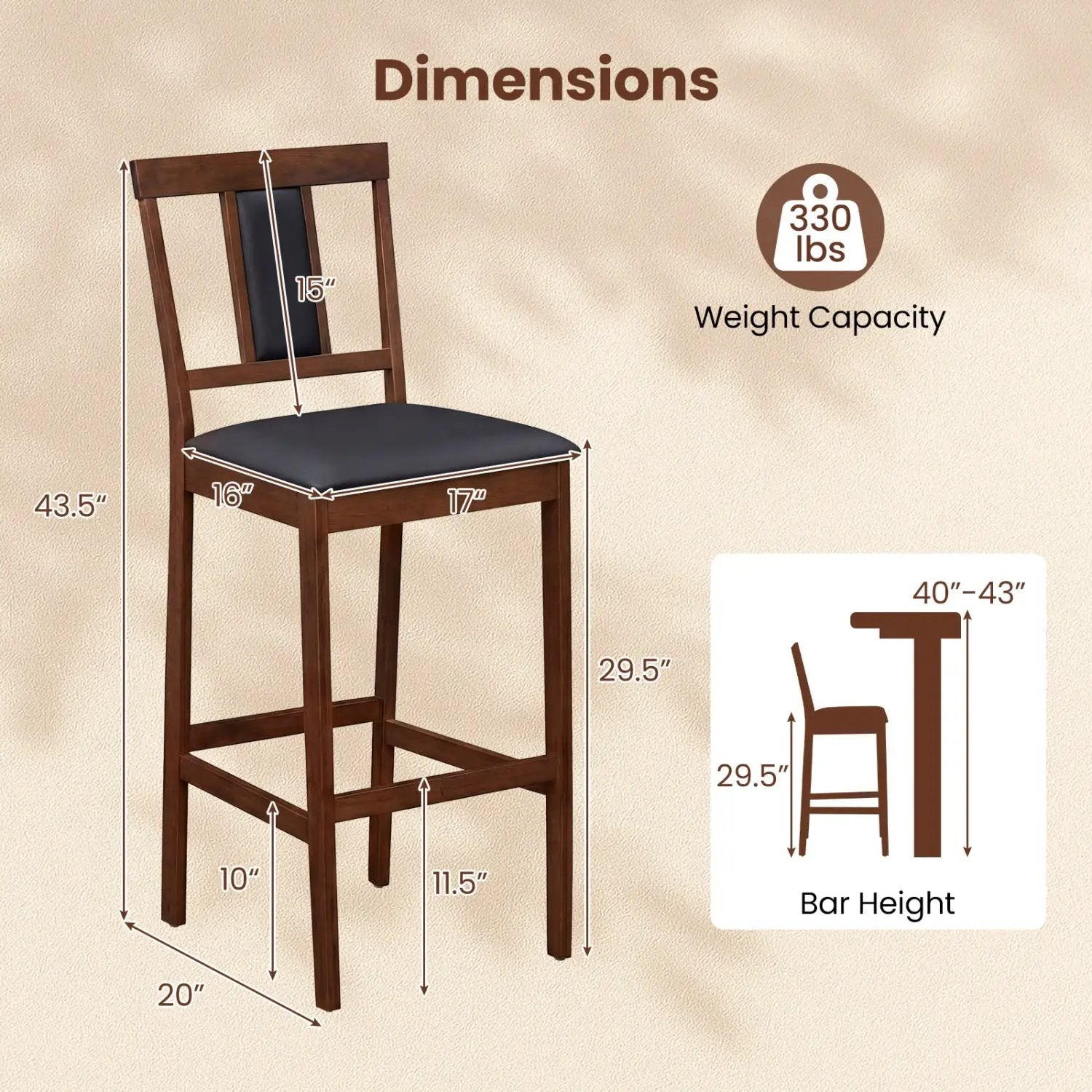 Set of 4 Upholstered Barstool 29.5 Inch Bar Height with Solid Rubber Wood Frame by DirectDeals