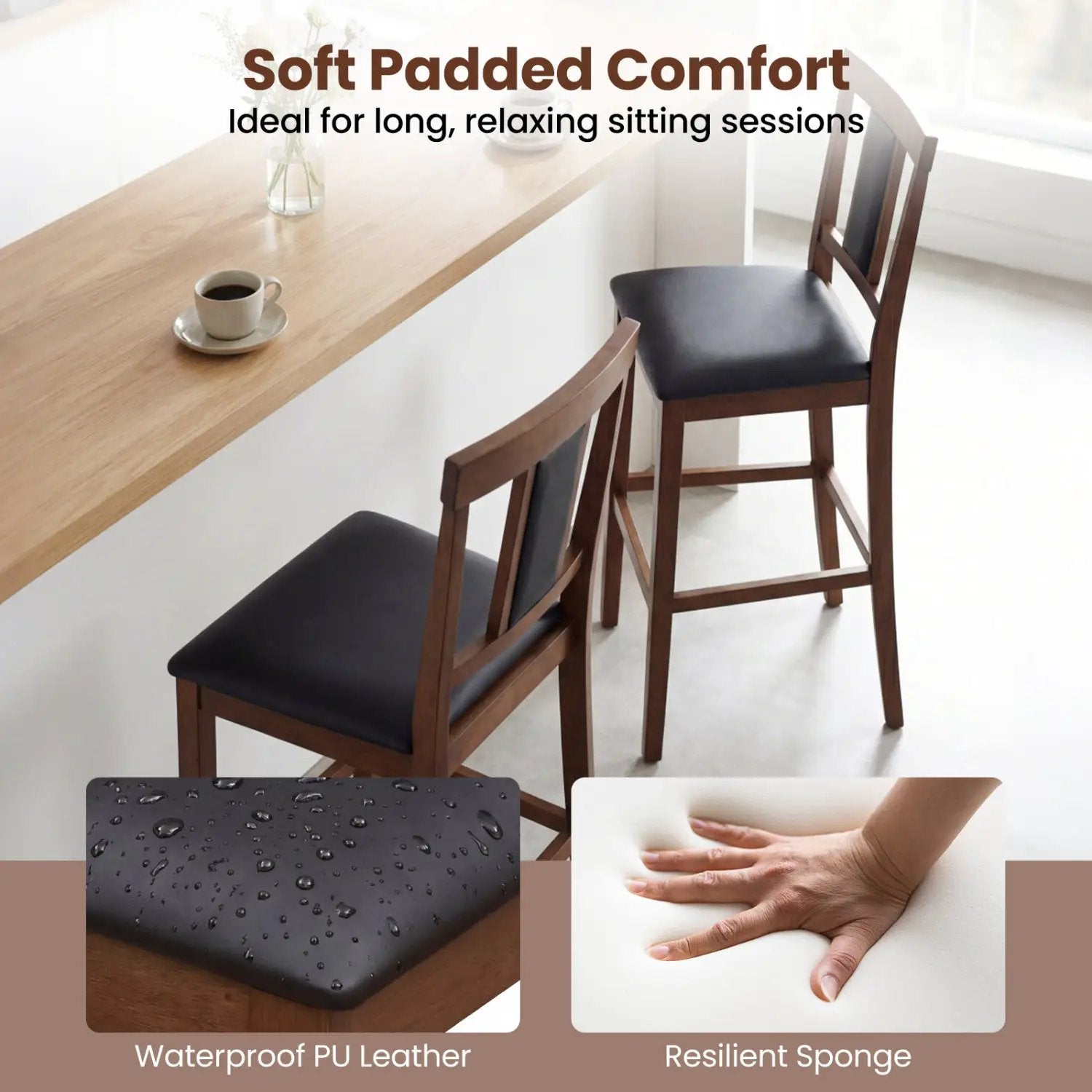 Set of 4 Upholstered Barstool 29.5 Inch Bar Height with Solid Rubber Wood Frame by DirectDeals