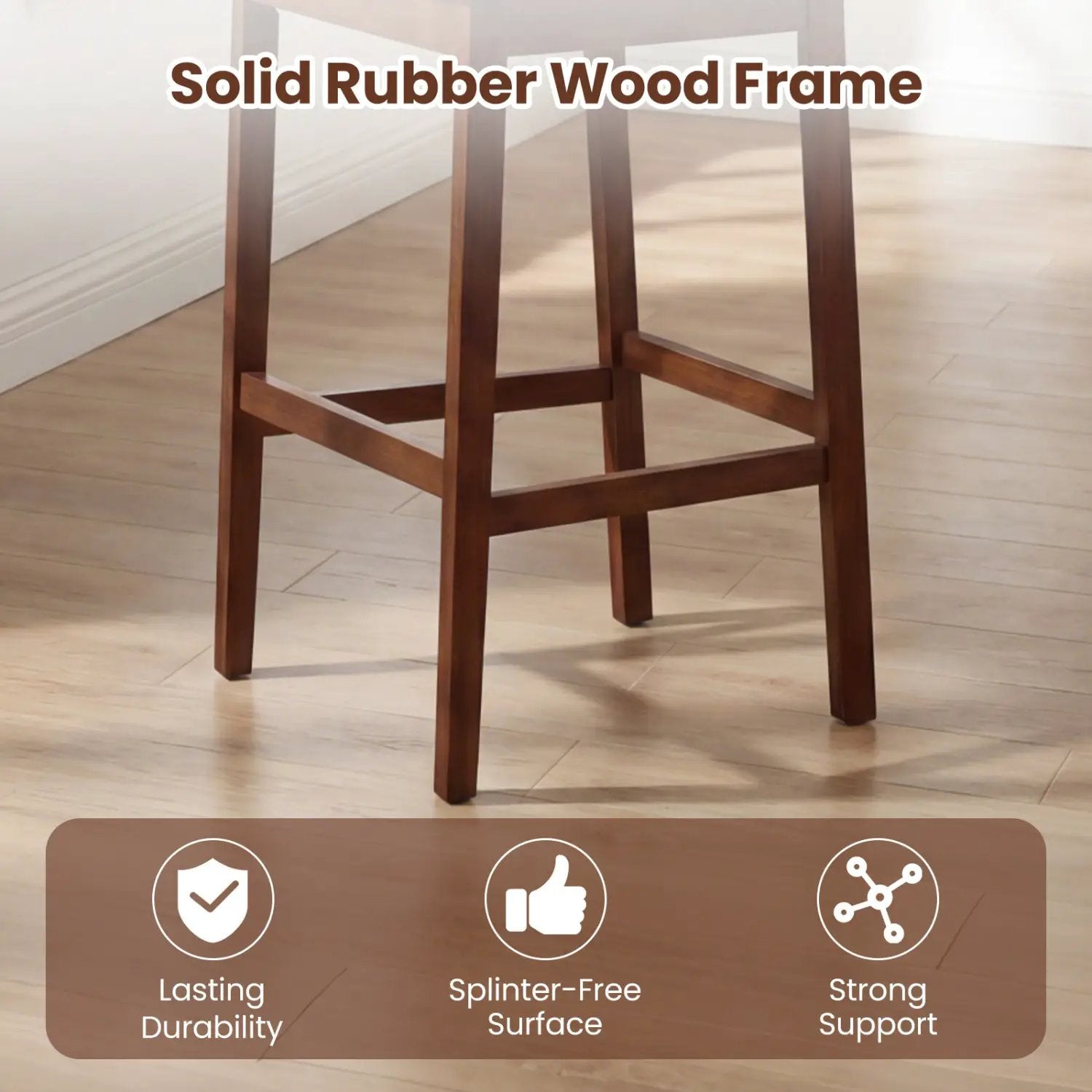 Set of 4 Upholstered Barstool 29.5 Inch Bar Height with Solid Rubber Wood Frame by DirectDeals