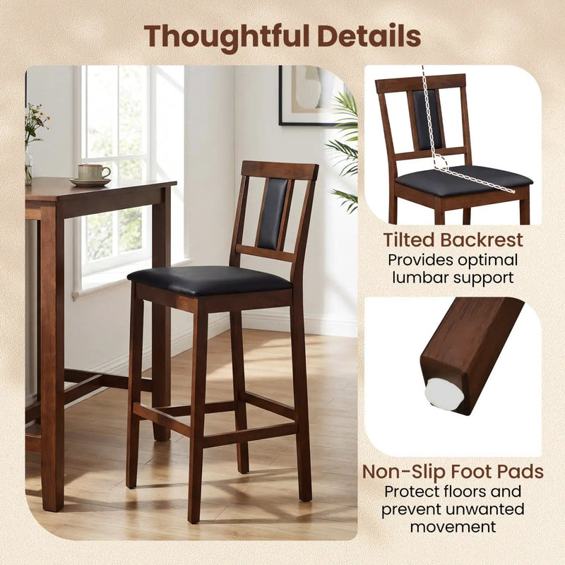 Set of 4 Upholstered Barstool 29.5 Inch Bar Height with Solid Rubber Wood Frame by DirectDeals