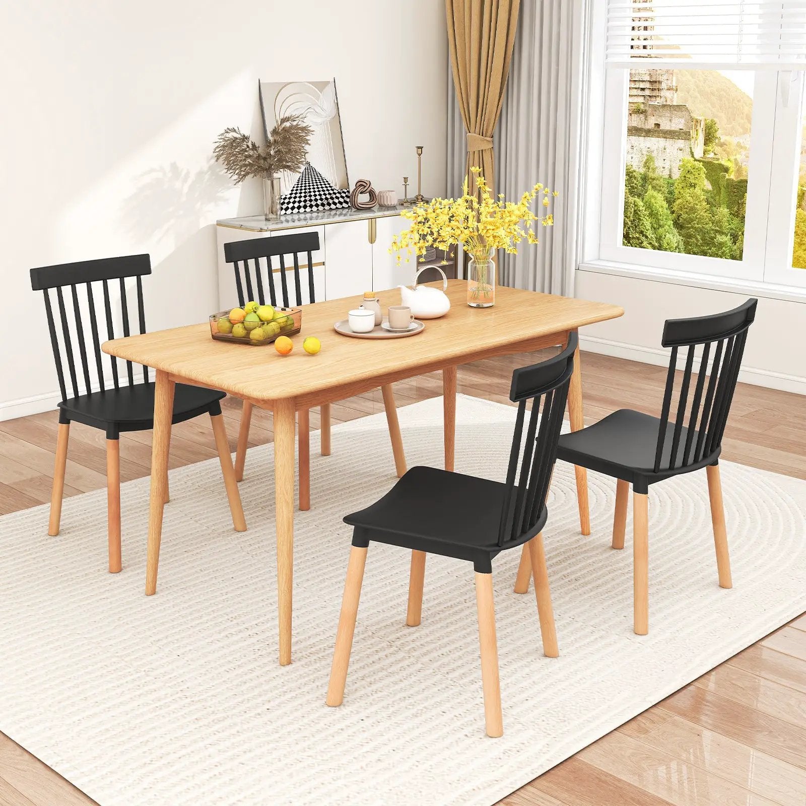 Set of 4 Windsor Dining Chairs with Spindle Backs and Curved Seats by DirectDeals