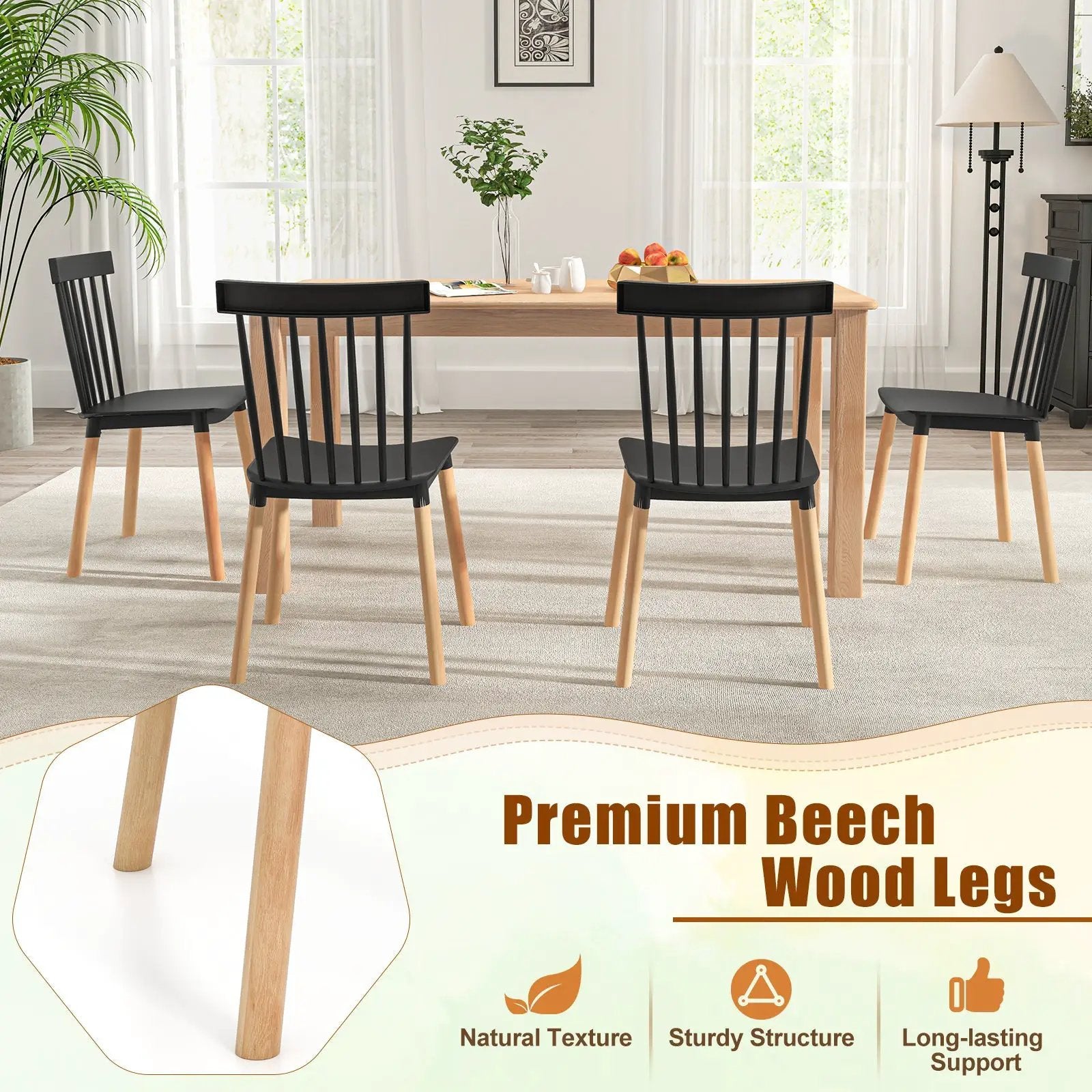 Set of 4 Windsor Dining Chairs with Spindle Backs and Curved Seats by DirectDeals