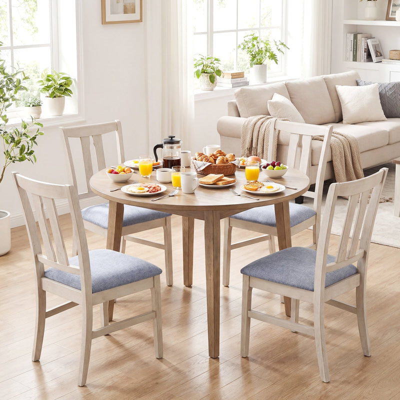 Set of 4 Wooden Upholstered Dining Chairs with High Curved Back by DirectDeals