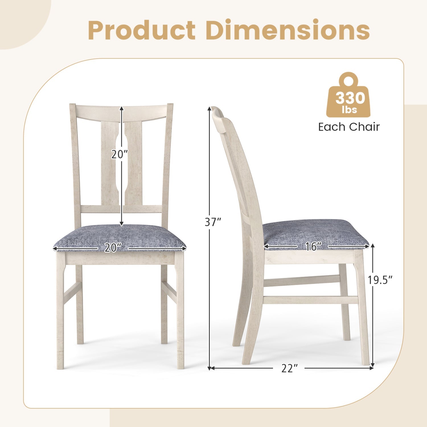 Set of 4 Wooden Upholstered Dining Chairs with High Curved Back by DirectDeals