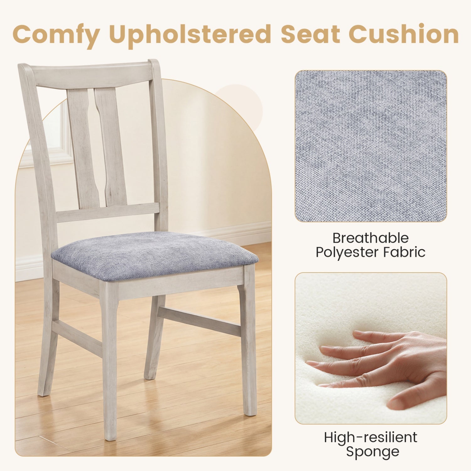 Set of 4 Wooden Upholstered Dining Chairs with High Curved Back by DirectDeals
