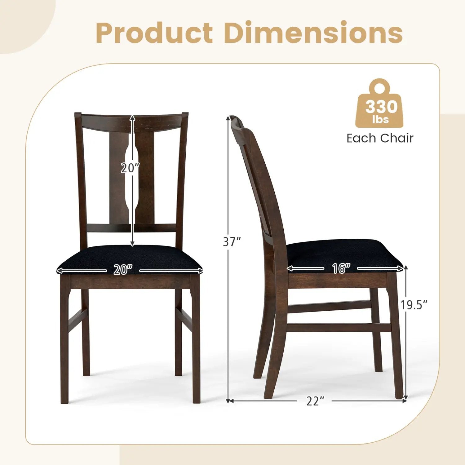 Set of 4 Wooden Upholstered Dining Chairs with High Curved Back by DirectDeals