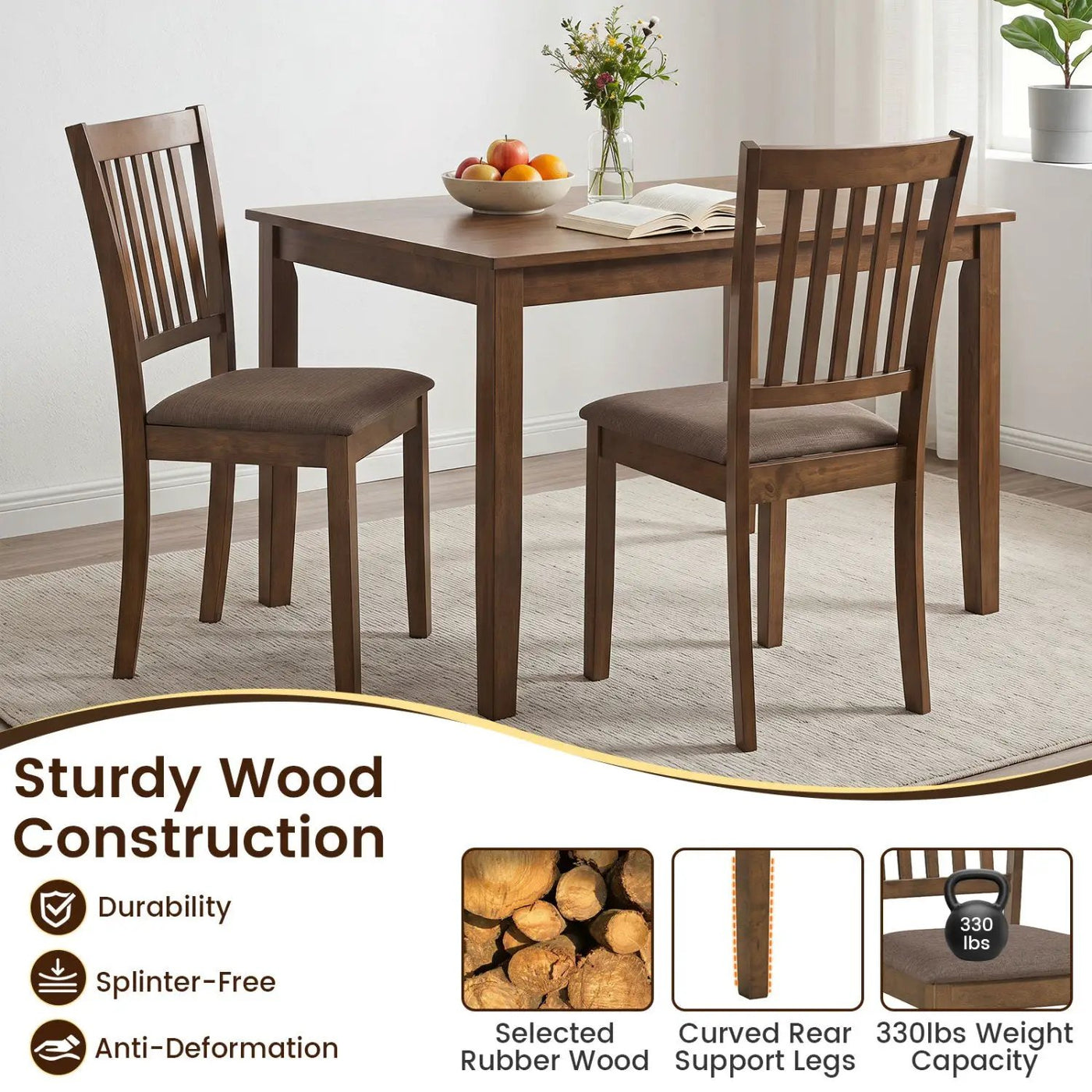Upholstered Dining Chairs Set of 4 with Rubber Wood Frame by DirectDeals