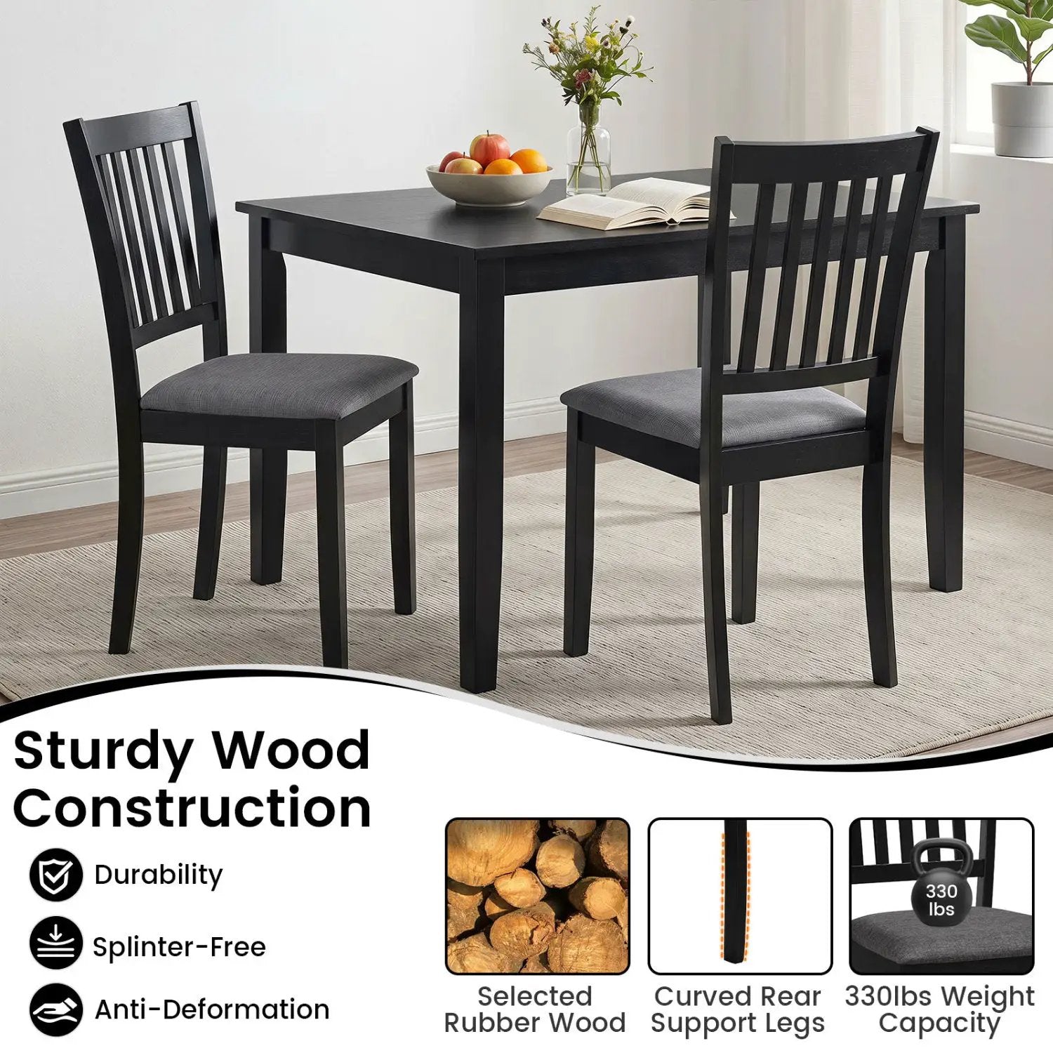 Upholstered Dining Chairs Set of 4 with Rubber Wood Frame by DirectDeals