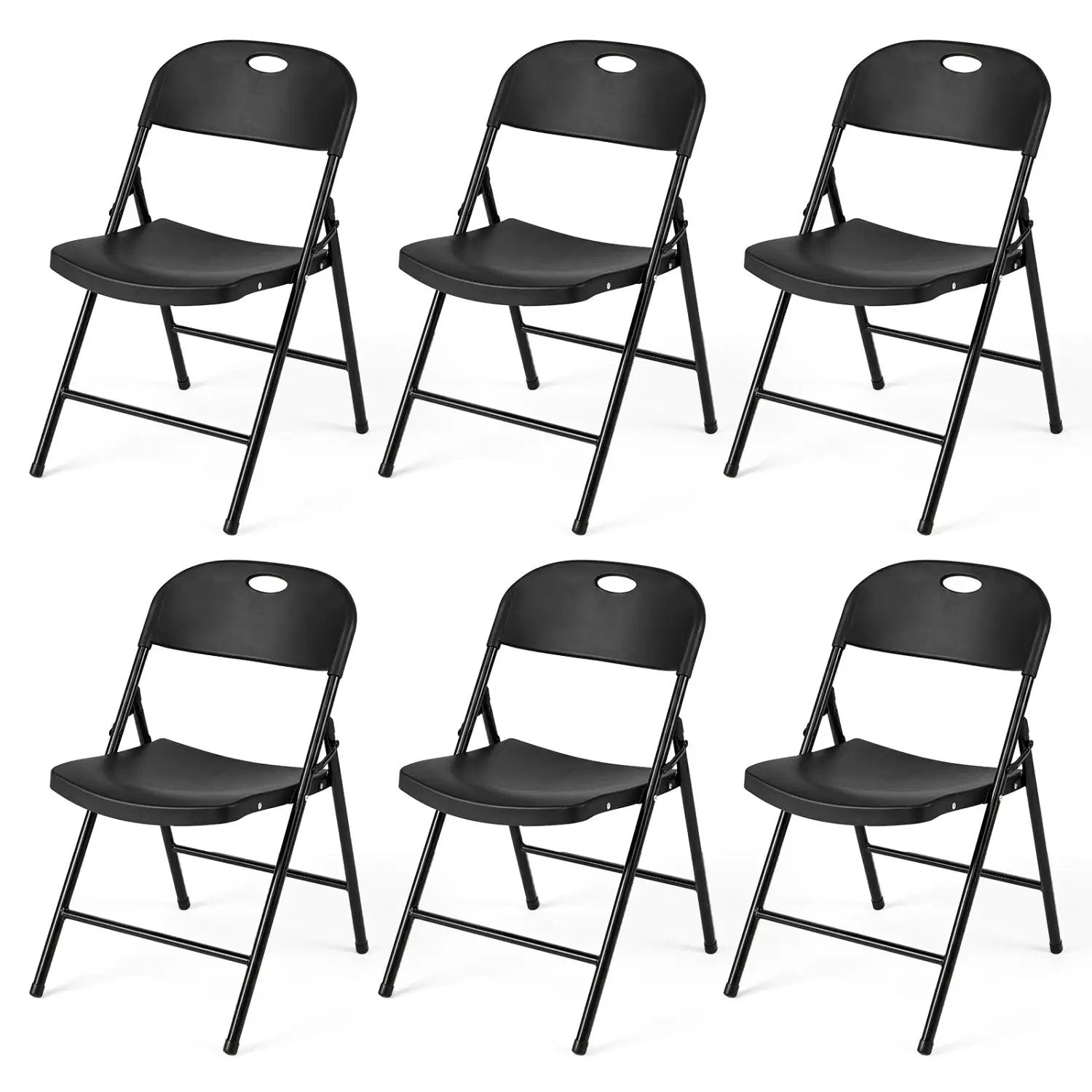 Foldable Plastic Dining Chairs Set of 6 with Ergonomic Backrest by DirectDeals