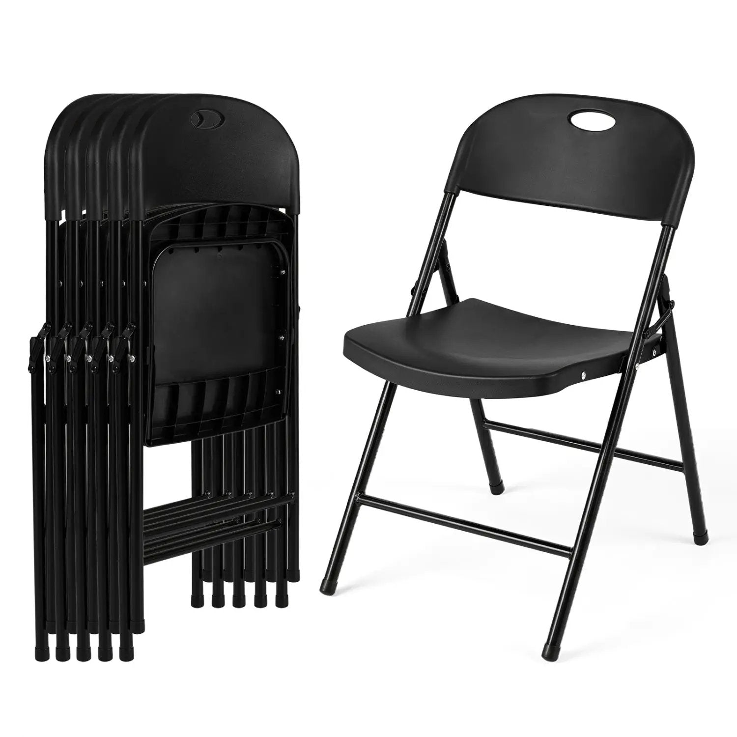 Foldable Plastic Dining Chairs Set of 6 with Ergonomic Backrest by DirectDeals