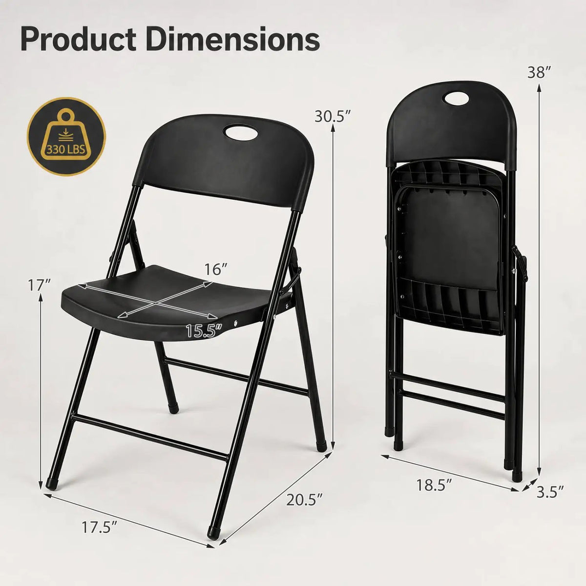 Foldable Plastic Dining Chairs Set of 6 with Ergonomic Backrest by DirectDeals