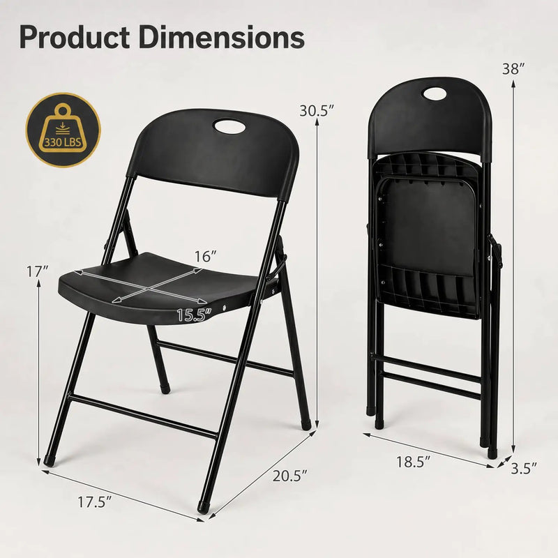 Foldable Plastic Dining Chairs Set of 6 with Ergonomic Backrest by DirectDeals