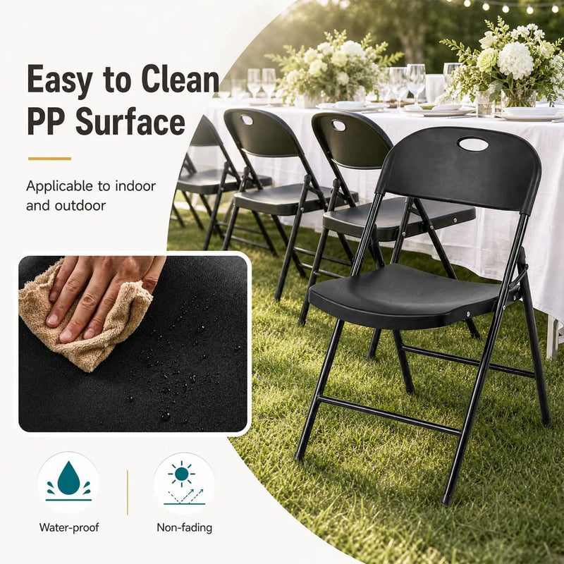 Foldable Plastic Dining Chairs Set of 6 with Ergonomic Backrest by DirectDeals