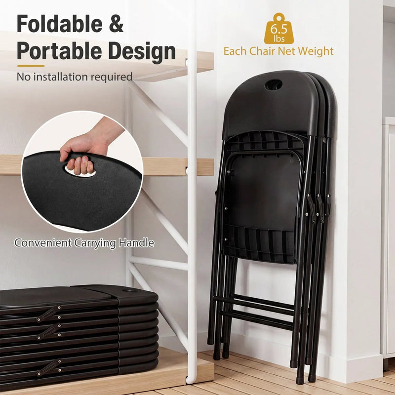 Foldable Plastic Dining Chairs Set of 6 with Ergonomic Backrest by DirectDeals