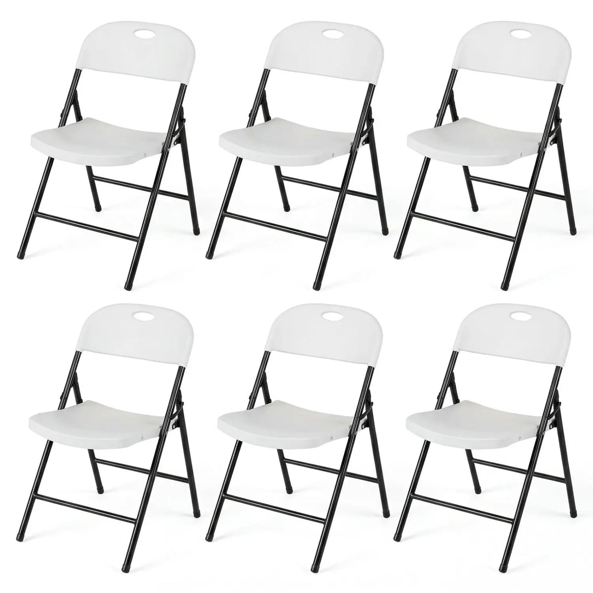 Foldable Plastic Dining Chairs Set of 6 with Ergonomic Backrest by DirectDeals